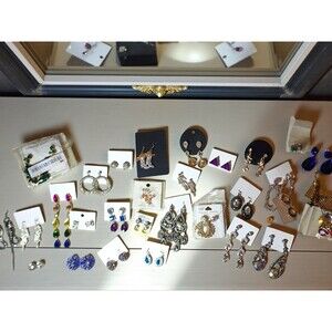 30 Pair Rhinestone Earring Lot Crystal Cowboy Boots Signed Avon Prom Bling